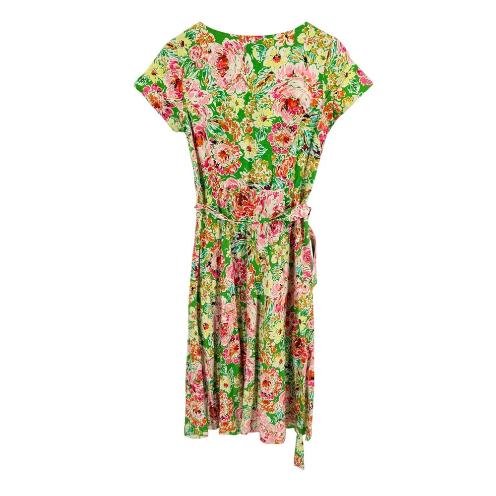 Coldwater‎ Creek Floral Button Front Midi Dress Green P10 Linen Blend Petite